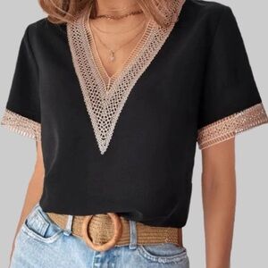 Elegant Black Top with Lace Trim